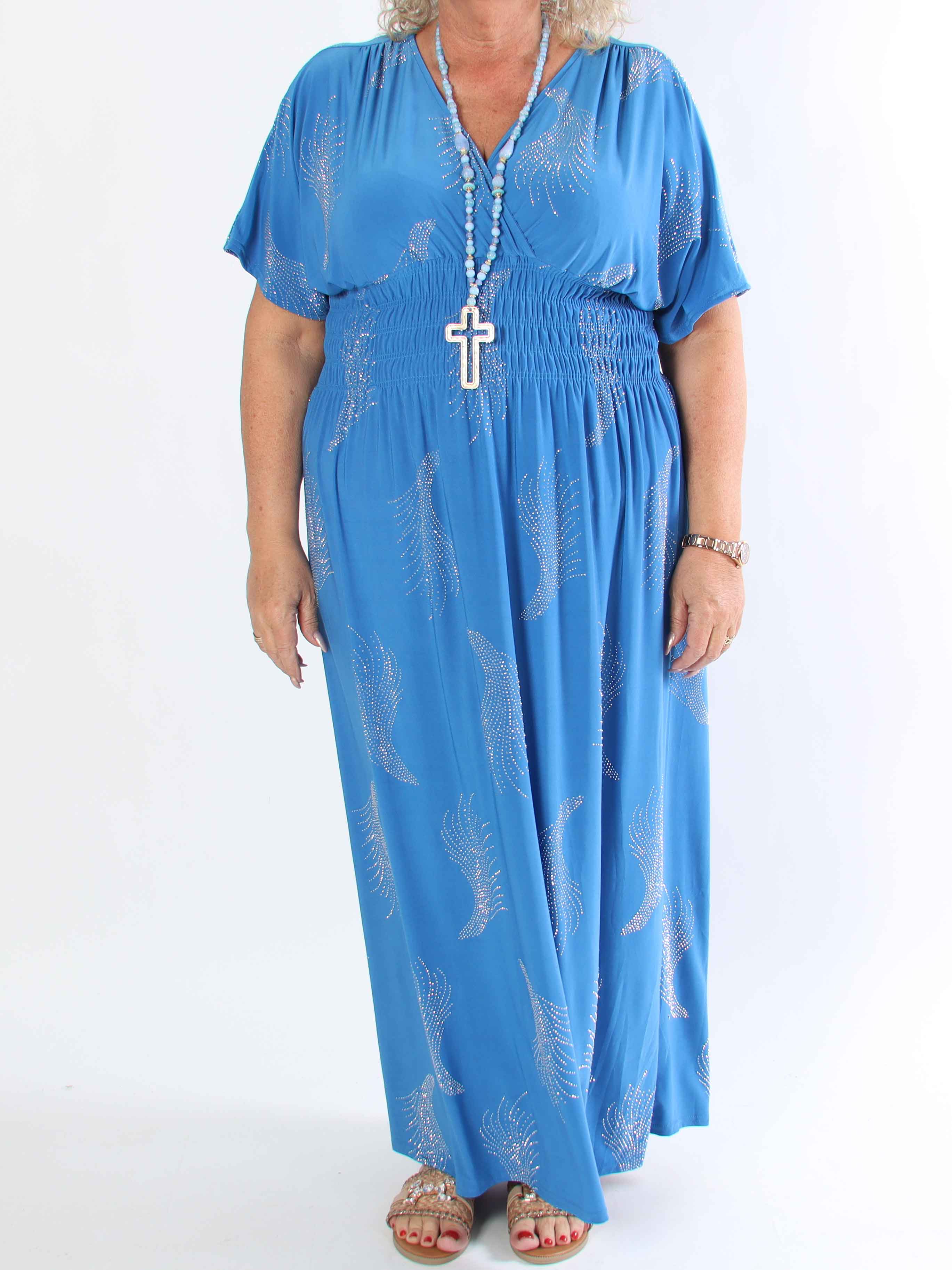 Pams Leaf Crystal - Lang elastisk plus size kjole med mønster af similisten